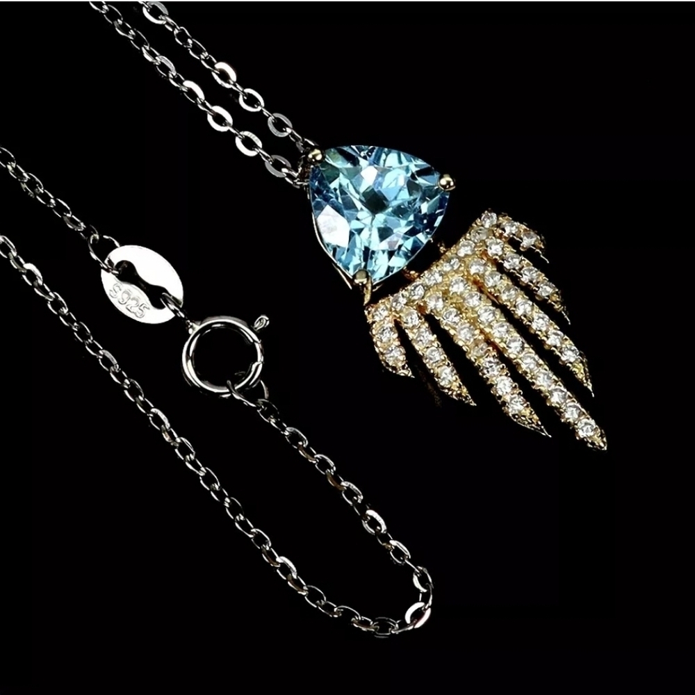 925 Sterling Silver Necklace Trilliant Topaz 8mm Natural Gemstone Jewelry 18"